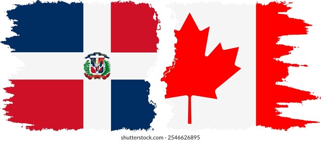 Canada and Dominican Republic grunge flags connection, vector