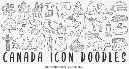 Canada Doodle Icons. Hand Drawn Made Line Art. Canadian Clipart Logotype Symbol Design.