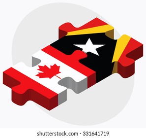 Canada and East Timor Flags in puzzle isolated on white background