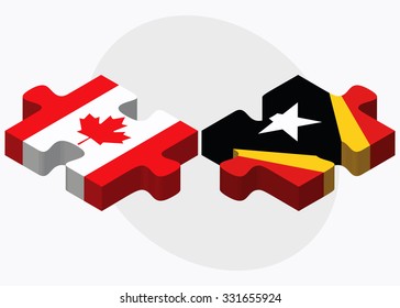 Canada and East Timor Flags in puzzle isolated on white background