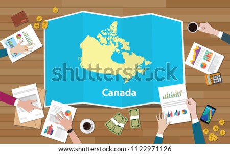 canada economy country growth nation team discuss with fold maps view from top vector illustration