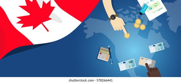 Canada economy fiscal money trade concept illustration of financial banking budget with flag map and currency vector