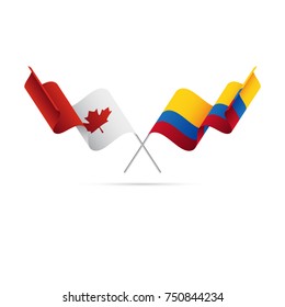 Canada and Ecuador flags. Crossed flags. Vector illustration.