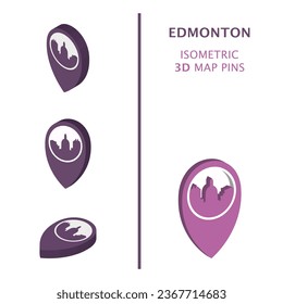 Canada Edmonton 3D vector logo set. Alberta province isometric map pin, geolocation pointer, modern skyline icon, concept, isolated graphic