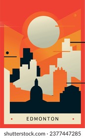 Canada Edmonton city brutalism poster with abstract skyline, cityscape retro vector illustration. Alberta province travel guide cover, brochure, flyer, leaflet, business presentation template image