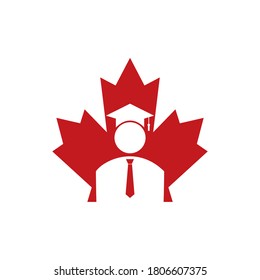 Canada education logo design. Maple leaf and graduation student logo design. 