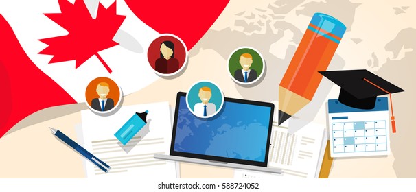 Canada education school university concept with icon laptop paper pencil cap student vector