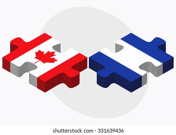 Canada and El Salvador Flags in puzzle isolated on white background