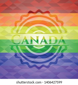 Canada emblem on mosaic background with the colors of the LGBT flag
