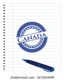 Canada emblem with pen effect. Blue ink. Vector Illustration. Detailed.