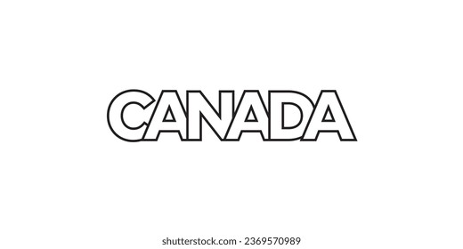 Canada emblem for print and web. Design features geometric style, vector illustration with bold typography in modern font. Graphic slogan lettering isolated on white background.