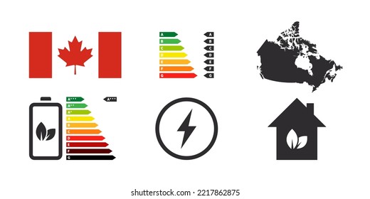 Canada energy efficiency icons. Energy Performance icons. Energy rating chart. Vector illustration