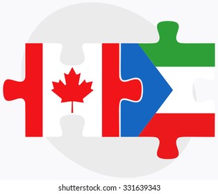 Canada and Equatorial Guinea Flags in puzzle isolated on white background