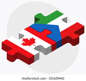 Canada and Equatorial Guinea Flags in puzzle isolated on white background