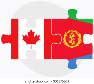 Canada and Eritrea Flags in puzzle isolated on white background