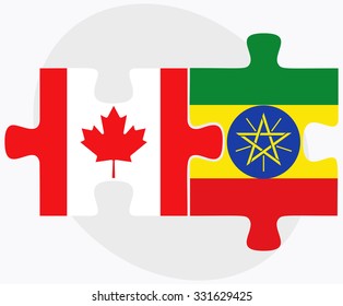 Canada and Ethiopia Flags in puzzle isolated on white background