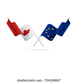 Canada and Europe flags. Crossed flags. Vector illustration.