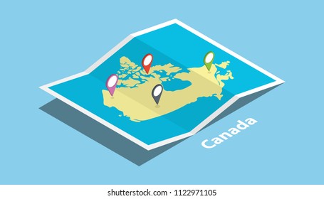 canada explore maps country nation with isometric style and pin location tag on top vector illustration