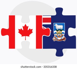 Canada and Falkland Islands Flags in puzzle isolated on white background