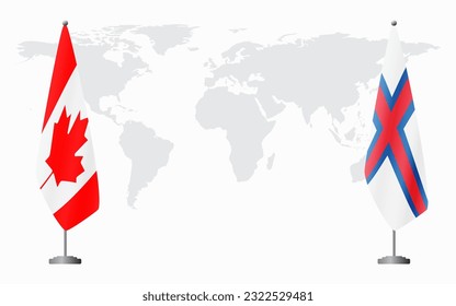 Canada and Faroe Islands flags for official meeting against background of world map.