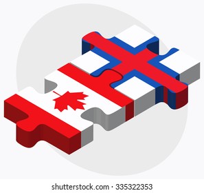 Canada and Faroe Islands Flags in puzzle isolated on white background