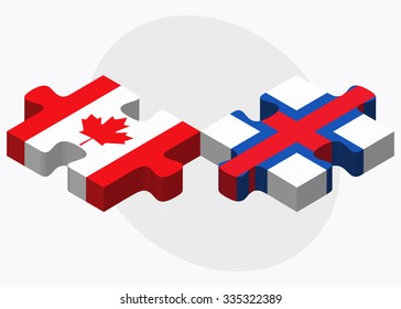 Canada and Faroe Islands Flags in puzzle isolated on white background