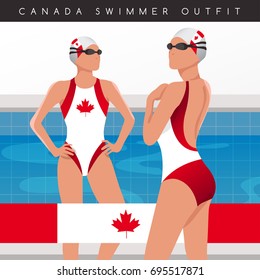 Canada : Female Swimmers : Swimmers in National Swimsuits : Vector Illustration