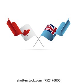 Canada and Fiji flags. Crossed flags. Vector illustration.