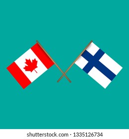 Canada and Finland crossed flags.Language learning or travel concept