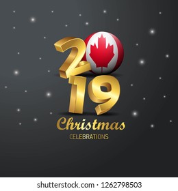 Canada Flag 2019 Merry Christmas Typography. New Year Abstract Celebration background