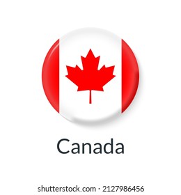 Canada flag 3d icon, circle badge or button. Round Canadian national symbol. Vector illustration.