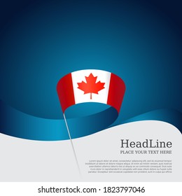 Canada flag background. Canada flag wavy ribbon on blue white background. National poster. Vector business brochure design. State Canadian patriotic banner, cover, flyer