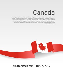 Canada flag background. Canada flag wavy ribbon on white background. National poster. Business booklet. Vector design. State canadian patriotic banner, flyer