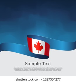 Canada flag background. Canada flag wavy ribbon on blue white background. National poster. Vector business brochure design. State Canadian patriotic banner, cover, flyer