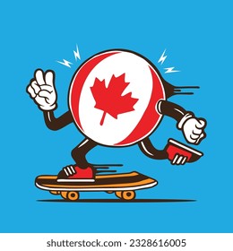Canada Flag Ball Skater Mascot Vector Character Design