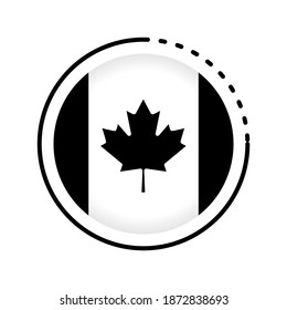 canada flag black white on circle pin white background