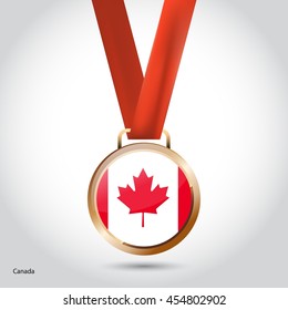 Canada Flag in Bronze Medal. Olympic Game Bronze Medal. Vector Illustration