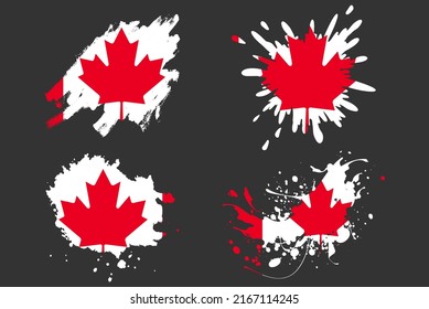 Canada flag brush splash vector set, country logo asset, paint grunge illustration concept, Canada flag brush stroke grunge effect, water splash mask, creative country flag logo idea