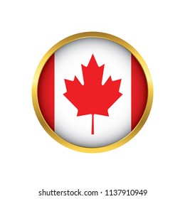 Canada flag button, Golden on a white background,flag of Canada Round badge or icon isolated. Vector illustration.
