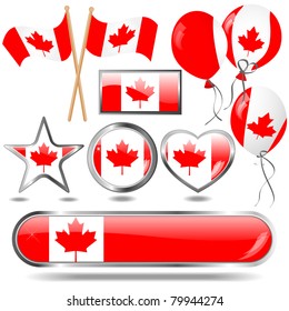 Canada flag buttons and icons. eps10 Vector.