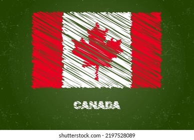 Canada Flag With Chalk Effect On Green Chalkboard, Hand Drawing Country Flag Concept, Green Blackboard With Canada Flag, Chalk Texture, Flag For Kids, Classroom Material