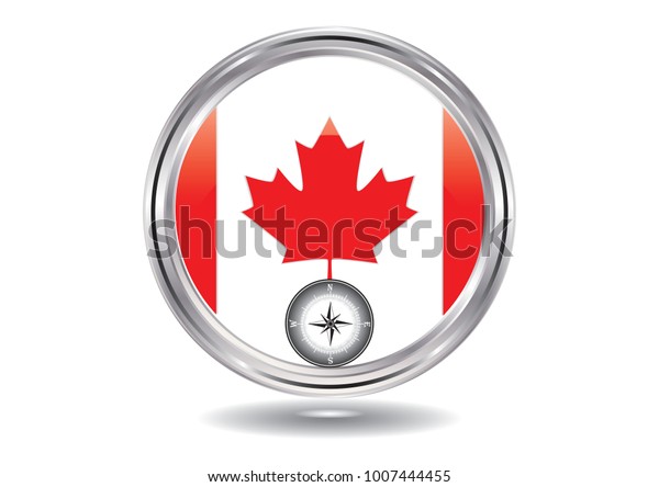 Canada Flag Chromed Round Icon Compass Stock Vector (Royalty Free ...