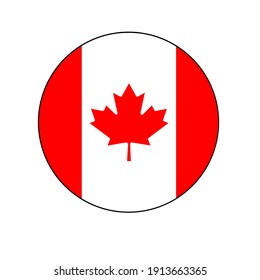 Canada Flag Circle Vector Icon Button In Red And White With Maple Leaf For Canadian Themes And Concepts. 