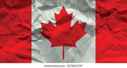 Canada flag crumpled paper background.