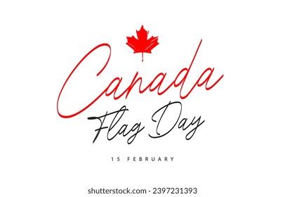 Canada flag day. February, 15. Red maple leaf. Holiday card for Canada Day. Elements for the design. Vector illustration on a white background.