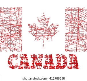 Canada flag design concept. Flag painted by pencil strokes and country name. Image relative to travel and politic themes
