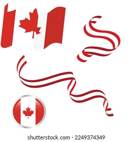 Canada flag design elements modern dynamic 3d ribbon waving flag circle shape
