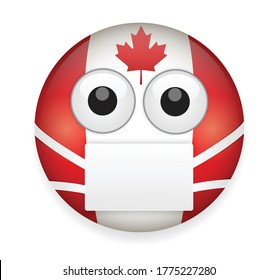 Canada flag face with medical mask vector.High quality emoticon vector on white background.Emoji vector.Flag emoticon.Flag emoji.