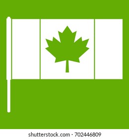Canada flag with flagpole icon white isolated on green background. Vector illustration