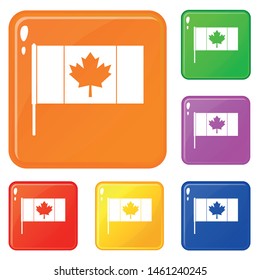 Canada flag with flagpole icons set collection vector 6 color isolated on white background